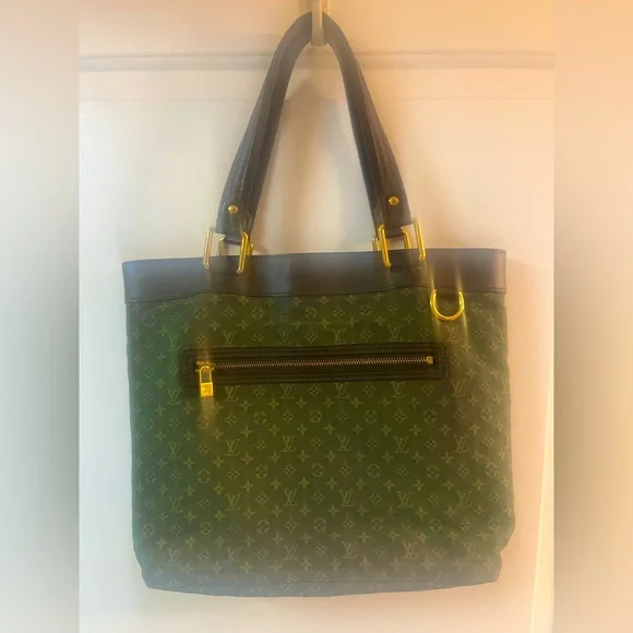 $1,280 LOUIS VUITTON Mini Lin “Lucille” GM Tote Bag, Green Canvas/Brown Leather - Picture 1 of 17